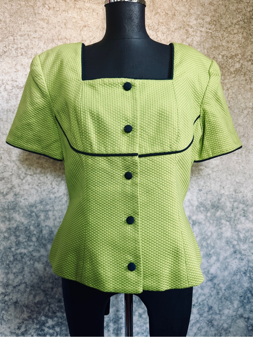 Vintage KG Studio Lime Green Square Neck Blazer Top - 12